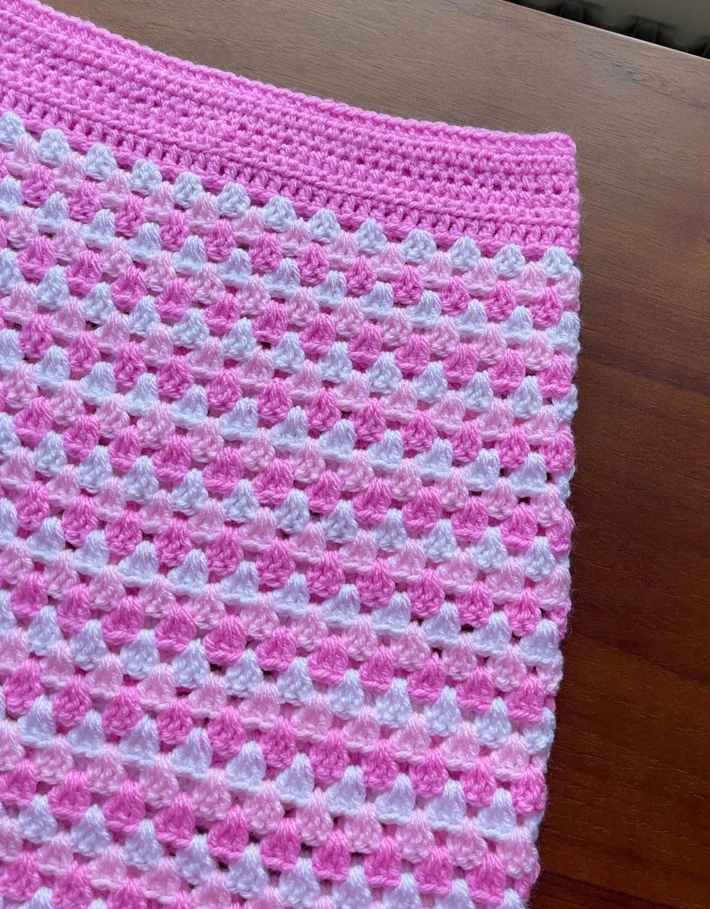 Handmade retro crochet mini skirt in pink and white