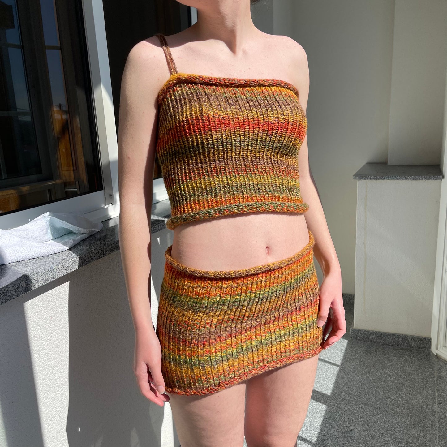 SET: Handmade knitted top and skirt in earth tones