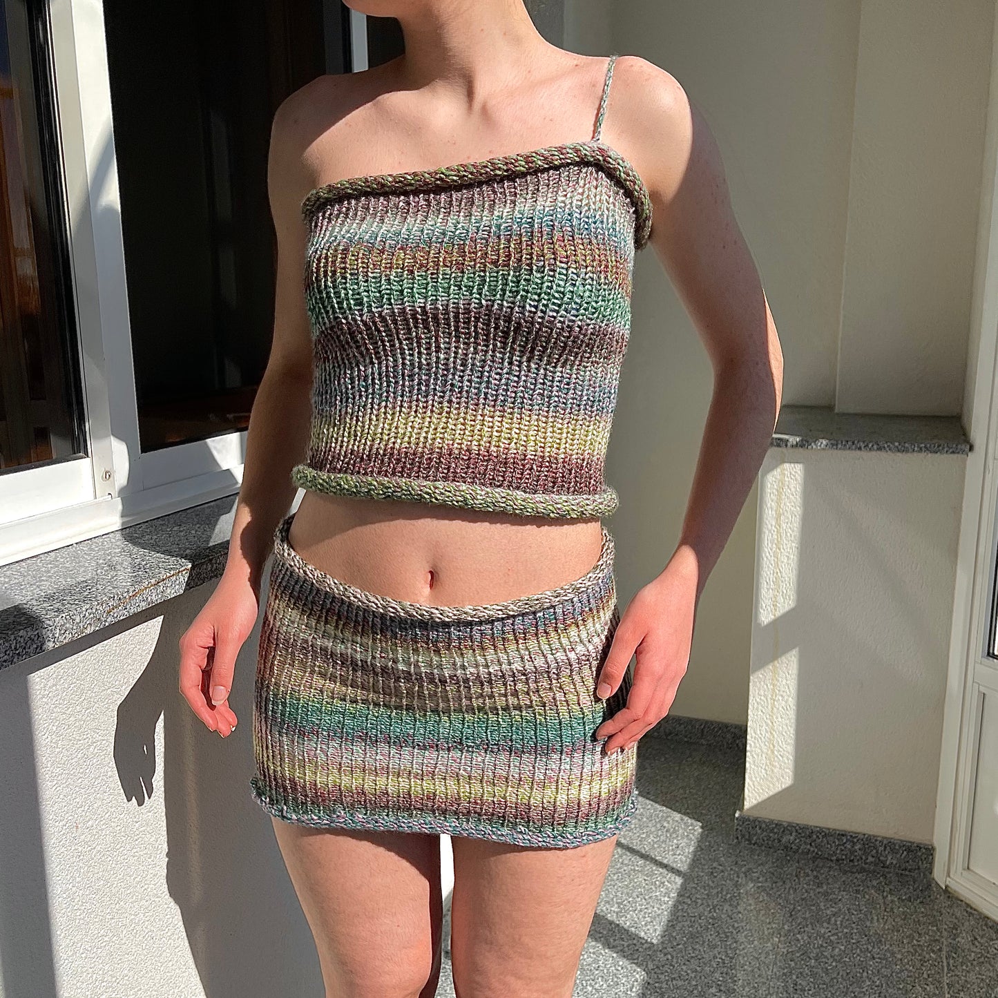 SET: Handmade knitted top and skirt in dusky shades