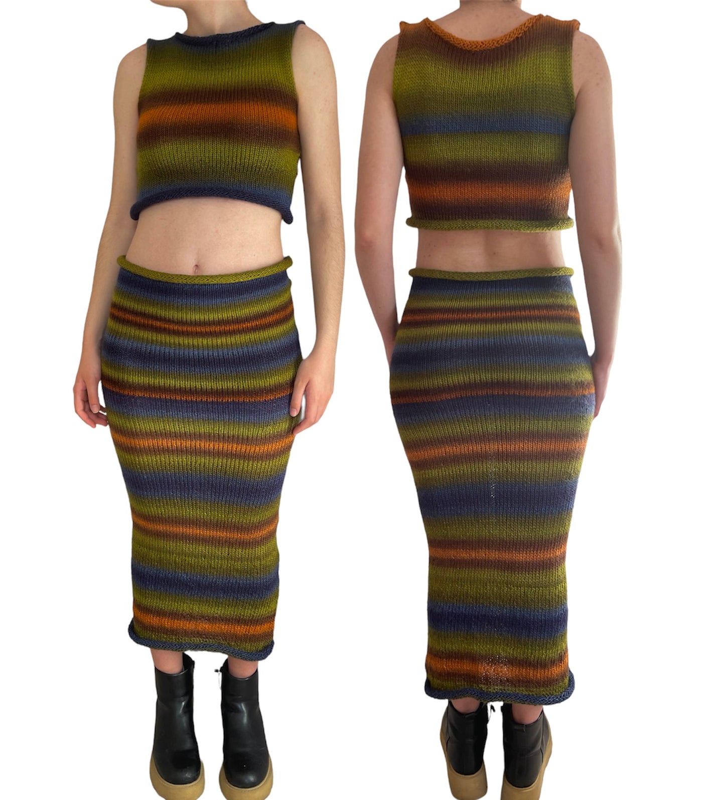 The Aspen Maxi Skirt - handmade knitted ombré maxi skirt with side slit